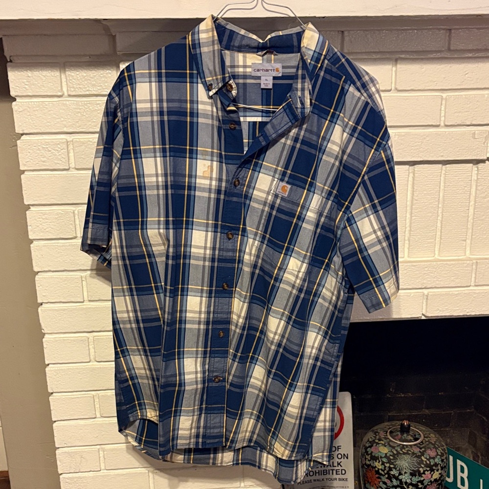 Carhartt Men's Navy and White Plaid Shirt